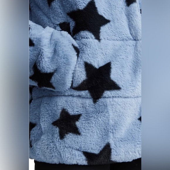NVLT Star Print Faux Fur Jacket ✨ Blue Size Small - Picture 6 of 13